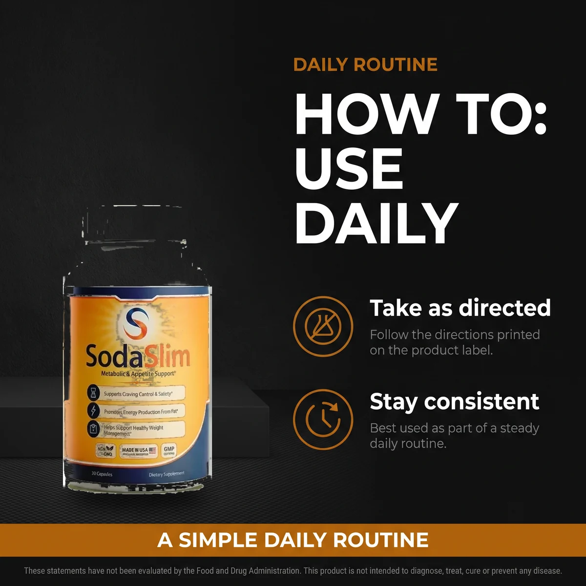 The SodaSlim how-to-use artwork: take as directed and stay consistent