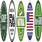 FDA-registered facility mark, a statement about the factory